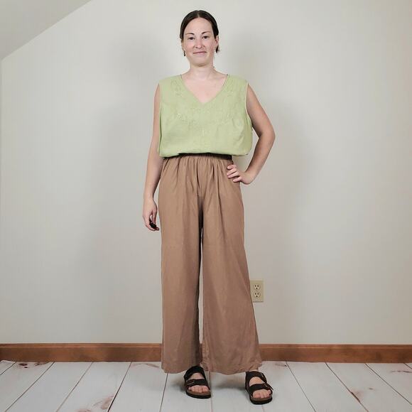 Vintage 90s Y2K Embroidered Linen Tank Lime Green XL - Picture 4 of 10